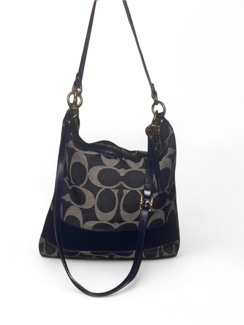 Coach Navy and Gray Signature Canvas Shoulder Bag